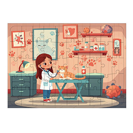 Ahşap Mdf Puzzle Yapboz Veteriner Çocuk 50 Parça 35*50 cm