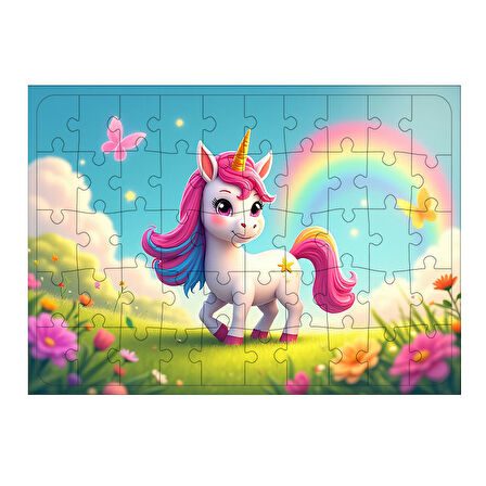 Ahşap Mdf Puzzle Yapboz Unicorn İle Sihirli An 50 Parça 35*50 cm