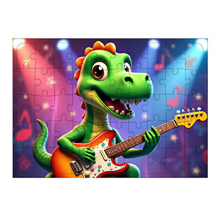 Ahşap Mdf Puzzle Yapboz Gitar Çalan Dinozor Çocuk 50 Parça 35*50 cm