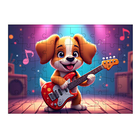 Ahşap Mdf Puzzle Yapboz Gitar Çalan Neşeli Köpek 50 Parça 35*50 cm