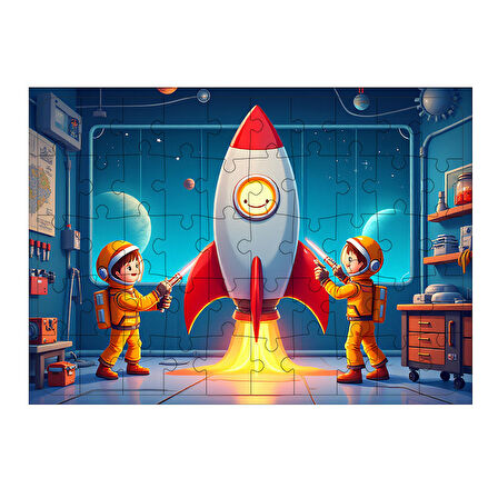 Ahşap Mdf Puzzle Yapboz Uzay Roketi Fırlatılışı 50 Parça 35*50 cm