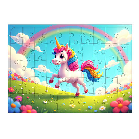 Ahşap Mdf Puzzle Yapboz Gökkuşağında Unicorn Rüyası 50 Parça 35*50 cm