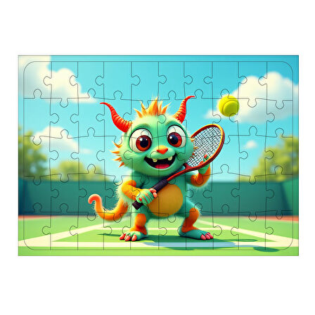 Ahşap Mdf Puzzle Yapboz Sevimli Canavar Ve Tenis 50 Parça 35*50 cm
