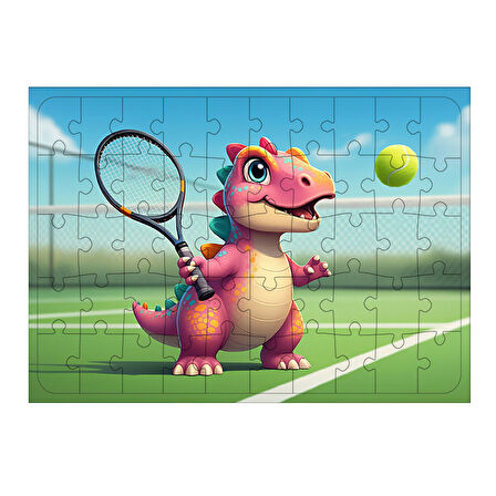 Ahşap Mdf Puzzle Yapboz Tenis Oynayan Dinozor 50 Parça 35*50 cm
