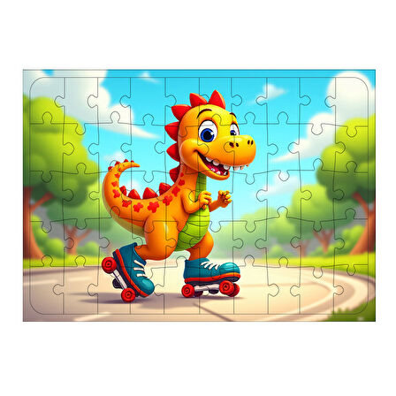 Ahşap Mdf Puzzle Yapboz Paten Süren Tatlı Dinozor 50 Parça 35*50 cm