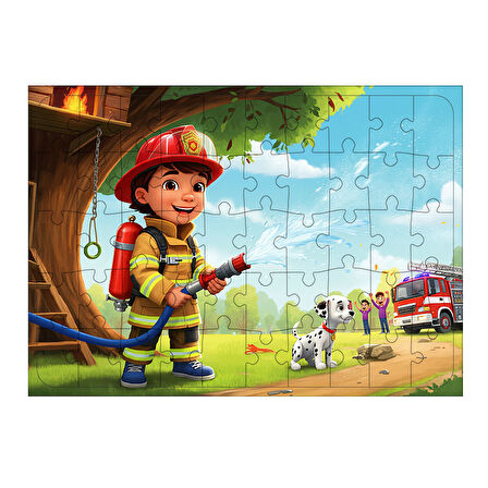 Ahşap Mdf Puzzle Yapboz İtfaiyeci Çocuk Macerası 50 Parça 35*50 cm