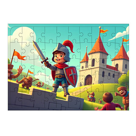 Ahşap Mdf Puzzle Yapboz Kale Savunan Cesur Çocuk 50 Parça 35*50 cm
