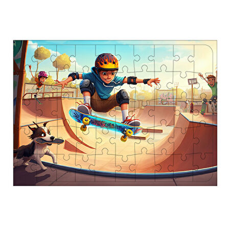 Ahşap Mdf Puzzle Yapboz Kaykaycı Cesur Çocuk 50 Parça 35*50 cm