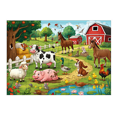 Ahşap Mdf Puzzle Yapboz Çiftlikte Neşeli Hayvanlar 50 Parça 35*50 cm