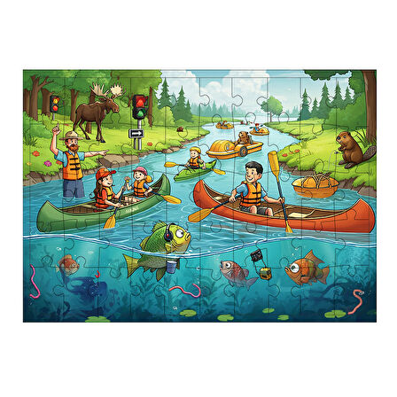 Ahşap Mdf Puzzle Yapboz Doğada Kano Gezisi 50 Parça 35*50 cm