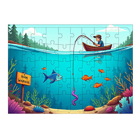 Ahşap Mdf Puzzle Yapboz Denizaltında Balıkçı Keşfi 50 Parça 35*50 cm