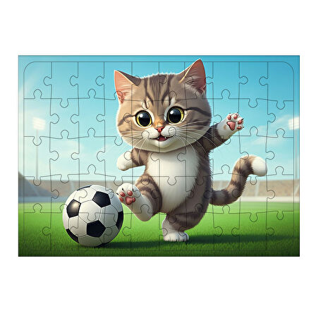Ahşap Mdf Puzzle Yapboz Futbolcu Sevimli Kedi 50 Parça 35*50 cm