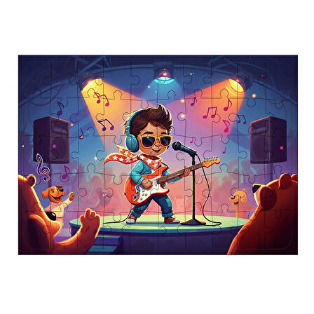 Ahşap Mdf Puzzle Yapboz Konserde Gitar Çalan Çocuk 50 Parça 35*50 cm