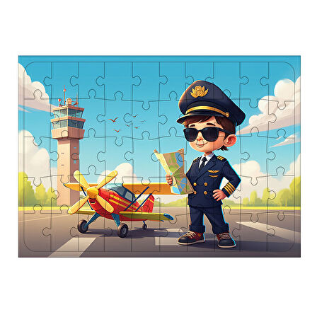Ahşap Mdf Puzzle Yapboz Pilot Ve Havalimanı Macerası 50 Parça 35*50 cm