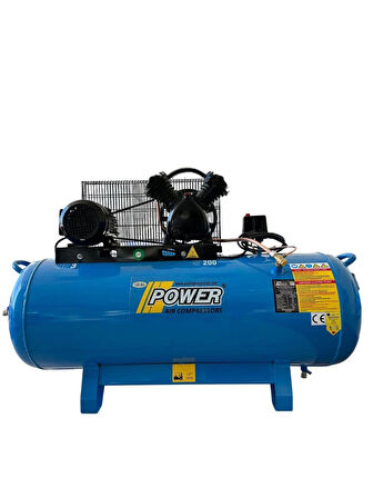 POWER 200 Lt Döküm Kafalı Yağlı Pistonlu Kompresör 380 Volt Trifaze, 3 Hp, 2 Piston, 8 Bar