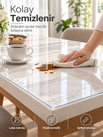 Şeffaf PVC Masa Örtüsü 1,30MM Kaymaz Masa Koruyucu Çizilme Kirlenme Önleyici Kolay Temizlenebilir Esnek Mika Muşamba