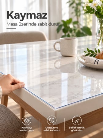 Şeffaf PVC Masa Örtüsü 1,30MM Kaymaz Masa Koruyucu Çizilme Kirlenme Önleyici Kolay Temizlenebilir Esnek Mika Muşamba 70X30