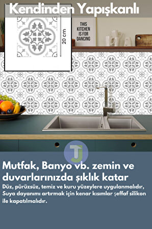 Technojet Kendinden Yapışkanlı Karo PVC Mutfak Banyo Tezgah Kaplama Sticker 6Adet 20cm×20cm