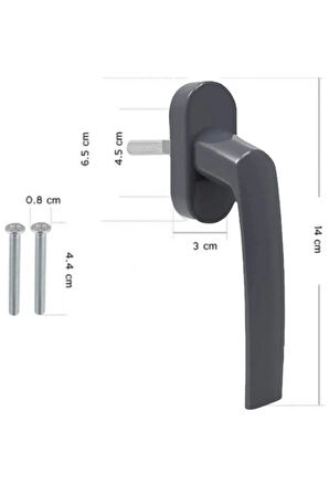PVC Alüminyum Pencere Kolu ve 3 Ad. Menteşe Takımı -Antrasit