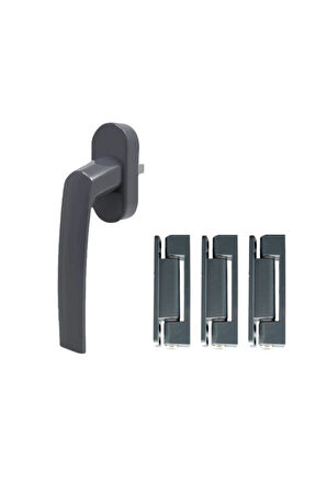 PVC Alüminyum Pencere Kolu ve 6 Ad. Menteşe Takımı -Antrasit -2 Pencere Seti