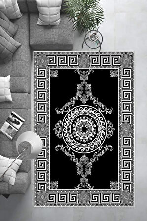 Dijital Baskı Kaymaz Deri Taban Halı  SİYAH