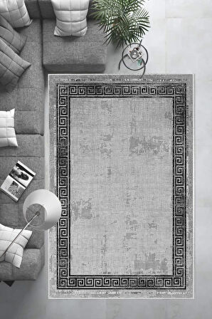 Dijital Baskı Kaymaz Deri Taban Halı  GRİ