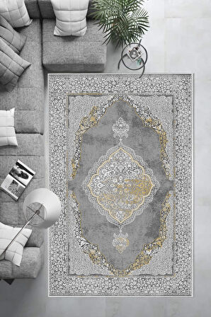 Dijital Baskı Kaymaz Deri Taban Halı  GRİ