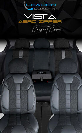 Fiat Bravo Sport Style Uyumlu Lüx Deri Detaylı Keten Oto Koltuk Kılıfı Ön Arka Takım Vista Dark Siyah