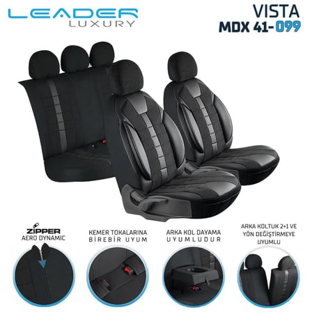 Ford B-Max Uyumlu Lüx Deri Detaylı Keten Oto Koltuk Kılıfı Ön Arka Takım Vista Dark Siyah