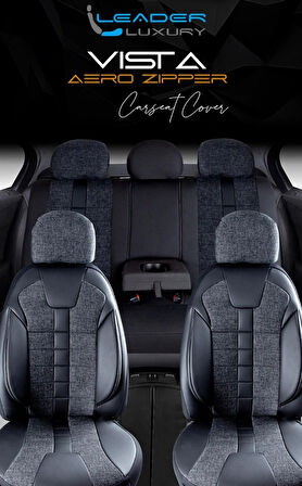 Jeep Grand Cherokee Uyumlu Lüx Deri Detaylı Keten Oto Koltuk Kılıfı Ön Arka Takım Vista SİYAH