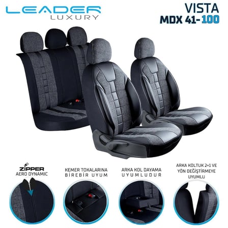 Peugeot 106 XSİ Uyumlu Lüx Deri Detaylı Keten Oto Koltuk Kılıfı Ön Arka Takım Vista SİYAH