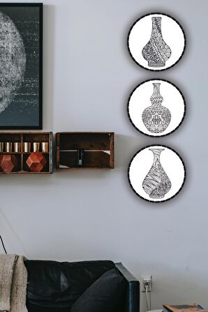 Ahşap Tablo Vazo Motifli 3'lü Mdf Tablo