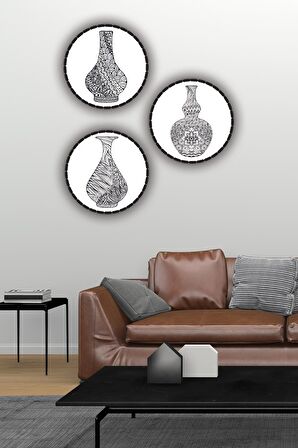 Ahşap Tablo Vazo Motifli 3'lü Mdf Tablo