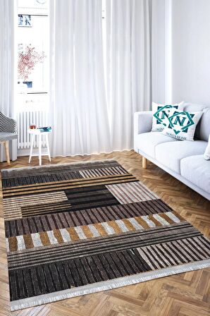 Yıkanabilir Kaymaz Tabanlı Dijital Baskılı Punto Serisi Dizilim Efektli Patchwork Halı.