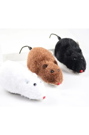 2 Adet Kurmalı Fare Kedi Oyuncağı – Eğitim Oyuncağı, Hareketli Wind-Up Mouse, Refleks Ve Zihin Uyarımı, 12X7 CM, Siyah Beyaz Gri Kahverengi