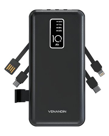 Venandin PWB10C1 10.000 mAh Powerbank 4 ü 1 Arada Entegre Kablolu LED Göstergeli Taşınabilir Şarj Cihazı