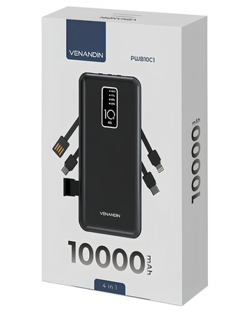 Venandin PWB10C1 10.000 mAh Powerbank 4 ü 1 Arada Entegre Kablolu LED Göstergeli Taşınabilir Şarj Cihazı