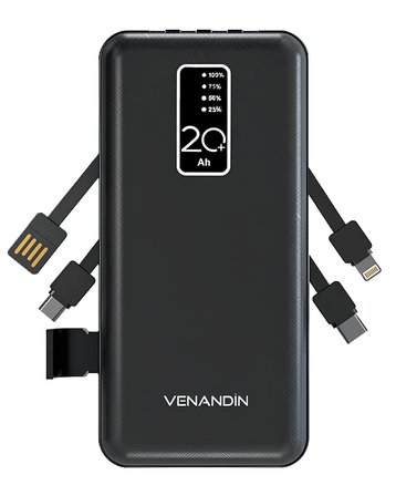 Venandin PWB20C1 20.000 mAh Powerbank 4 ü 1 Arada Entegre Kablolu LED Göstergeli Taşınabilir Şarj Cihazı