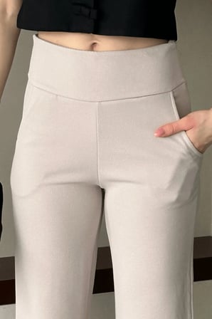 Kadın Vetra Bej Modal Kumaş Palazzo Kadın Pantolon, Korsajlı Premium İşçilik