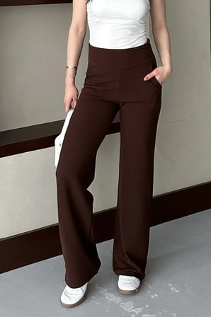 Kadın Vetra Kahverengi Modal Kumaş Palazzo Kadın Pantolon, Korsajlı Premium İşçilik