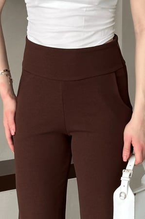 Kadın Vetra Kahverengi Modal Kumaş Palazzo Kadın Pantolon, Korsajlı Premium İşçilik