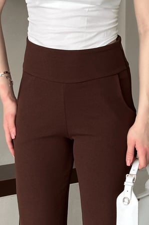 Kadın Vetra Kahverengi Modal Kumaş Palazzo Kadın Pantolon, Korsajlı Premium İşçilik