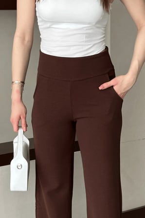 Kadın Vetra Kahverengi Modal Kumaş Palazzo Kadın Pantolon, Korsajlı Premium İşçilik