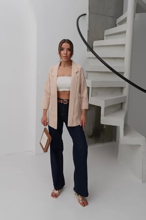 Kadın Atlas Kumaş Astarsız Blazer Ceket, Premium Kalite