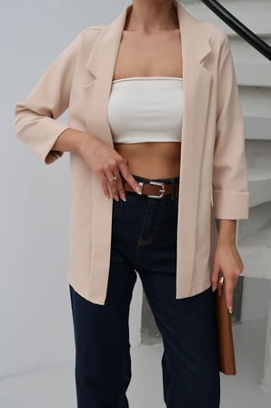 Kadın Atlas Kumaş Astarsız Blazer Ceket, Premium Kalite