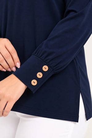 Kadın Büyük Beden %100 Viskon V Yaka Uzun Kollu Doğal Düğme Detaylı Bluz