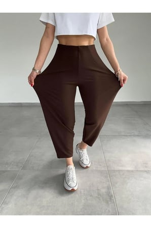 Kemersiz Balon Pantolon, 4 Mevsim, Krep Kumaş, Full Likralı
