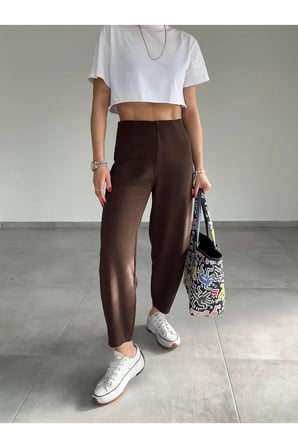 Kemersiz Balon Pantolon, 4 Mevsim, Krep Kumaş, Full Likralı