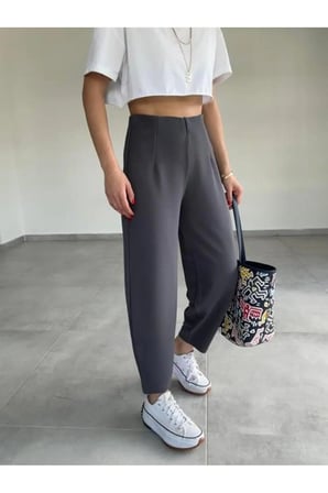 Kemersiz Balon Pantolon, 4 Mevsim, Krep Kumaş, Full Likralı