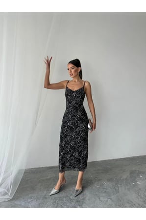 Kadın Megan Degaje Yaka Ayarlanabilir Askılı Astarlı Elbise